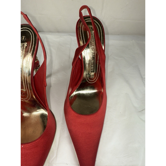 Gianmarco Lorenzi sling back pump satin Red Size 38 Ornate gold embellished new - Picture 4 of 12